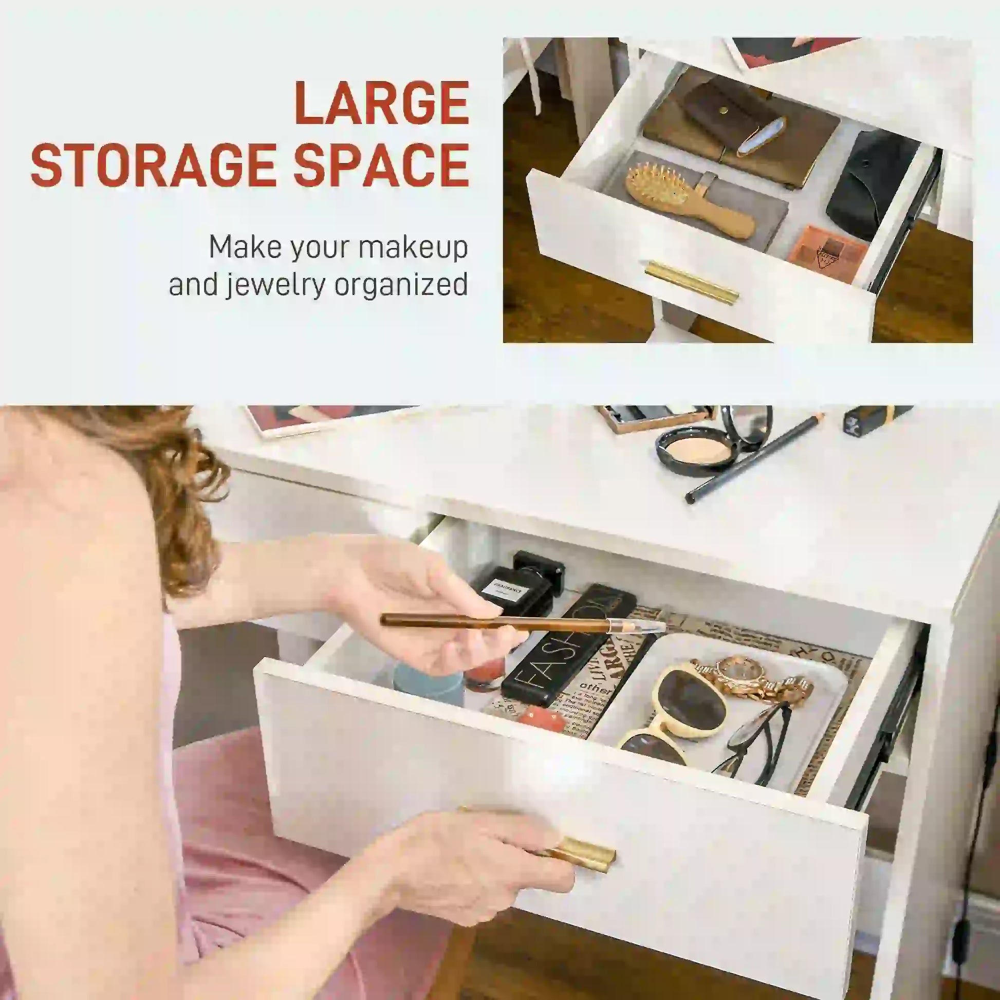 Makeup Vanity Desk Set with Stool, LED Mirror, Drawers, White Dressing & Vanity Tables at Gallery Canada