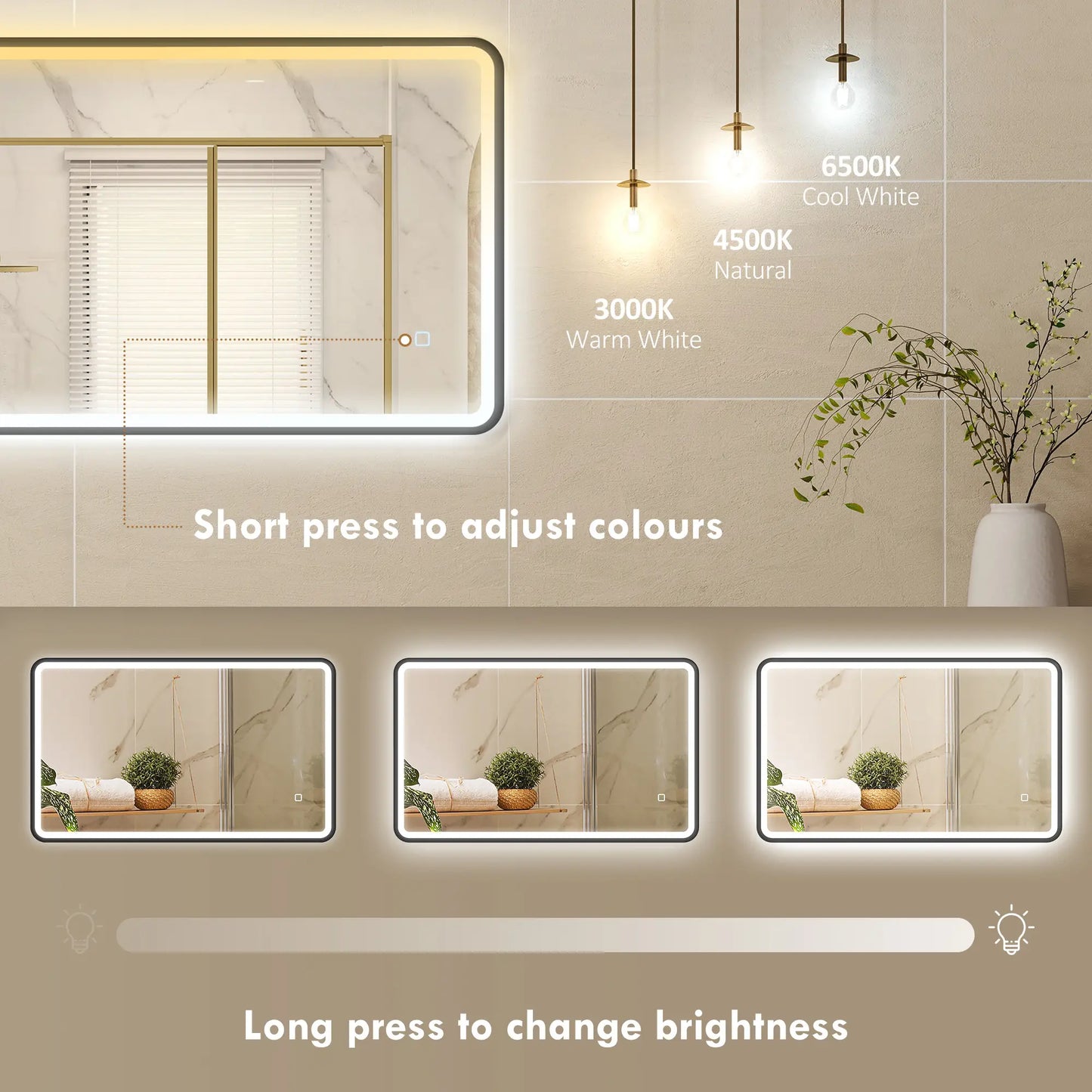 40" x 24" Bath Mirror, LED Lights, Wall Mounted, 3 Colors, Dimmable, Black Bath Accessories at Gallery Canada