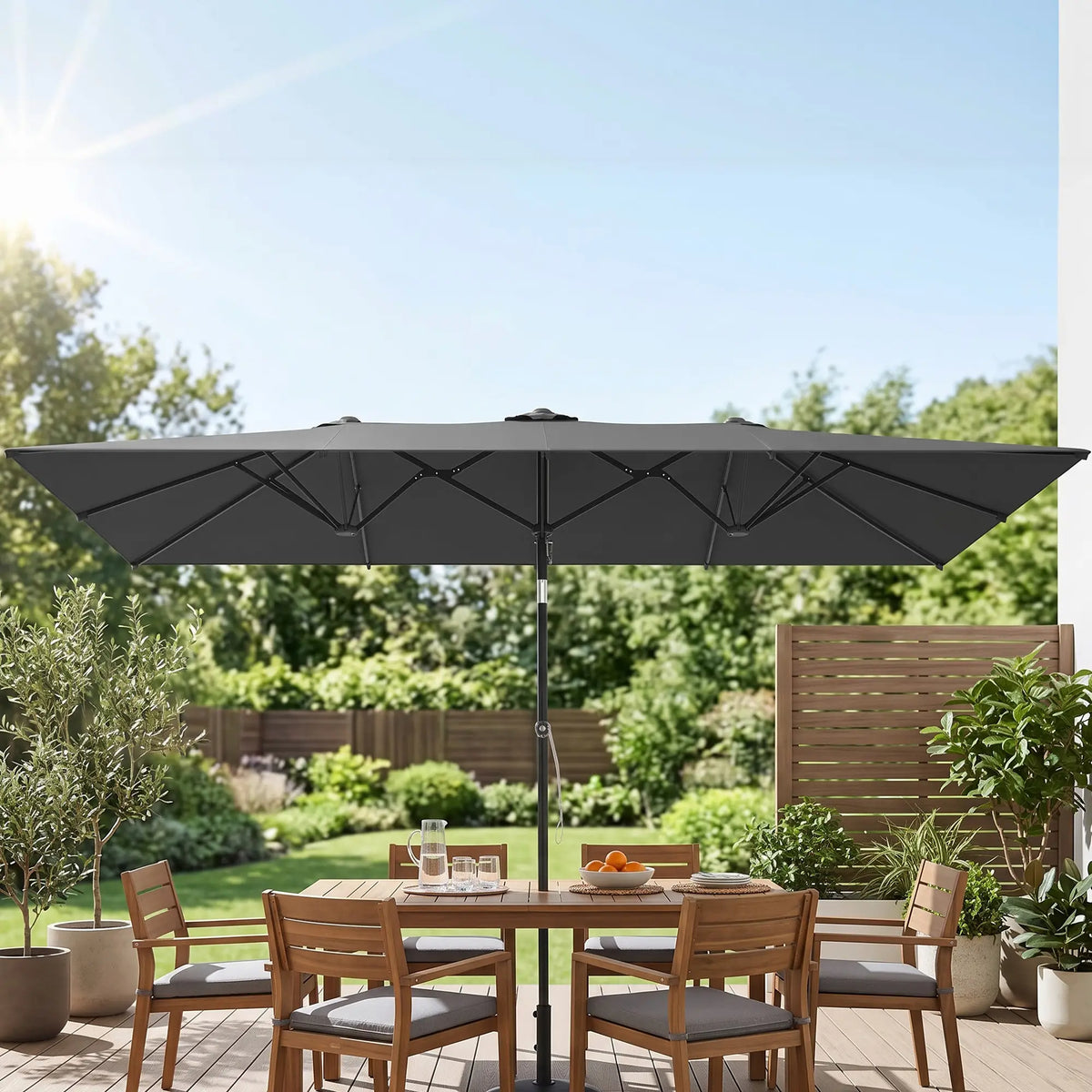 Double-Sided Patio Umbrella With Tilt, Adjustable Height, Vents, 12 Ribs, Grey Double-sided Umbrellas at Gallery Canada