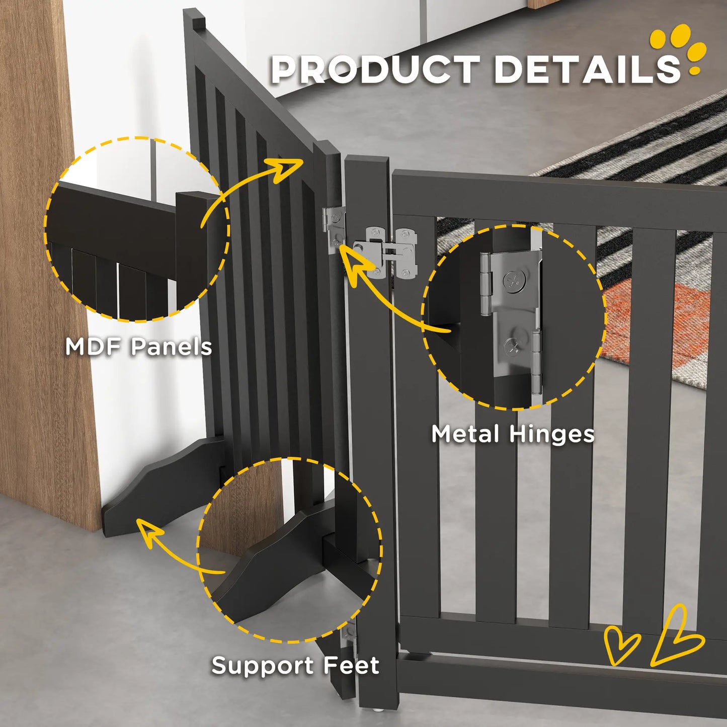 Foldable Dog Gate With Door, 4 Panels Freestanding, Black Houses, Kennels & Pens at Gallery Canada
