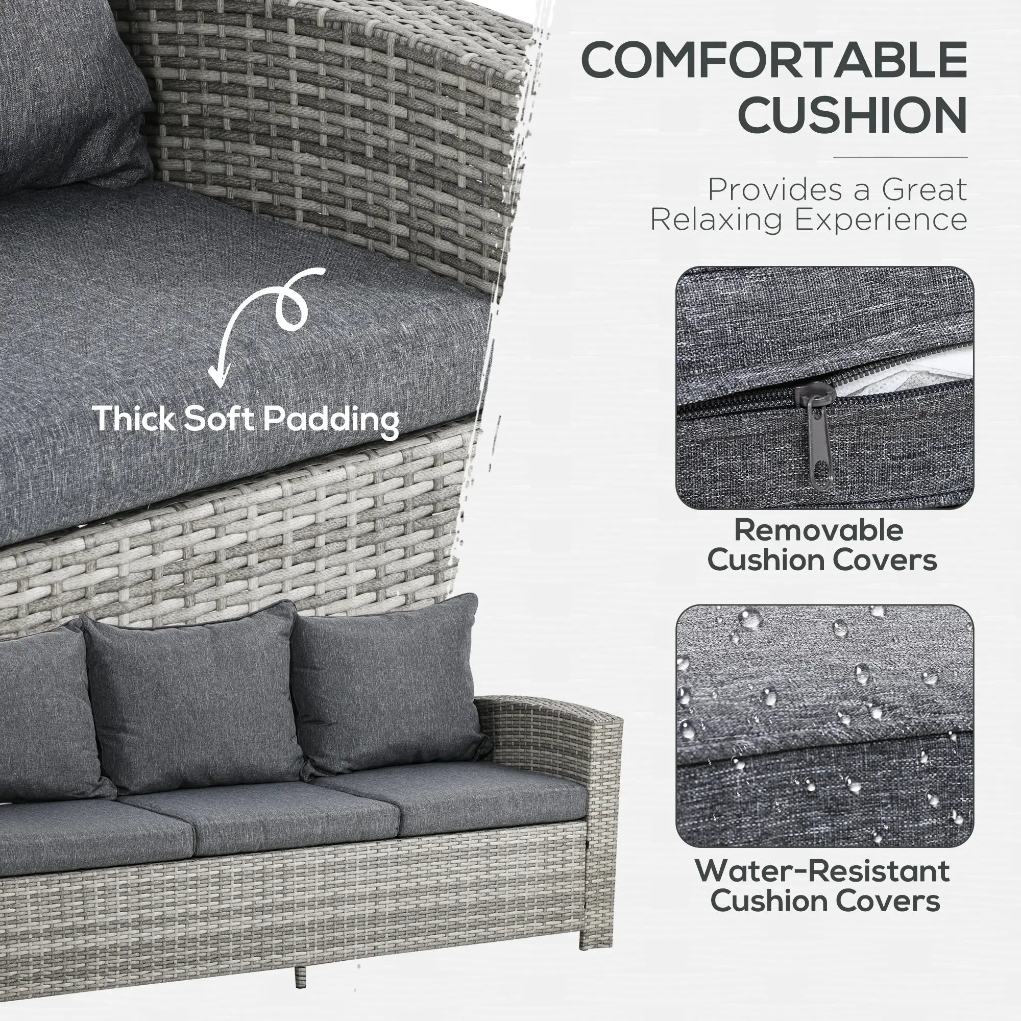 6 Pcs Patio Furniture Set, Rattan Outdoor, 3 Seater Sofa, Armchairs, Footstools, Table, Dark Grey Patio Furniture Sets at Gallery Canada