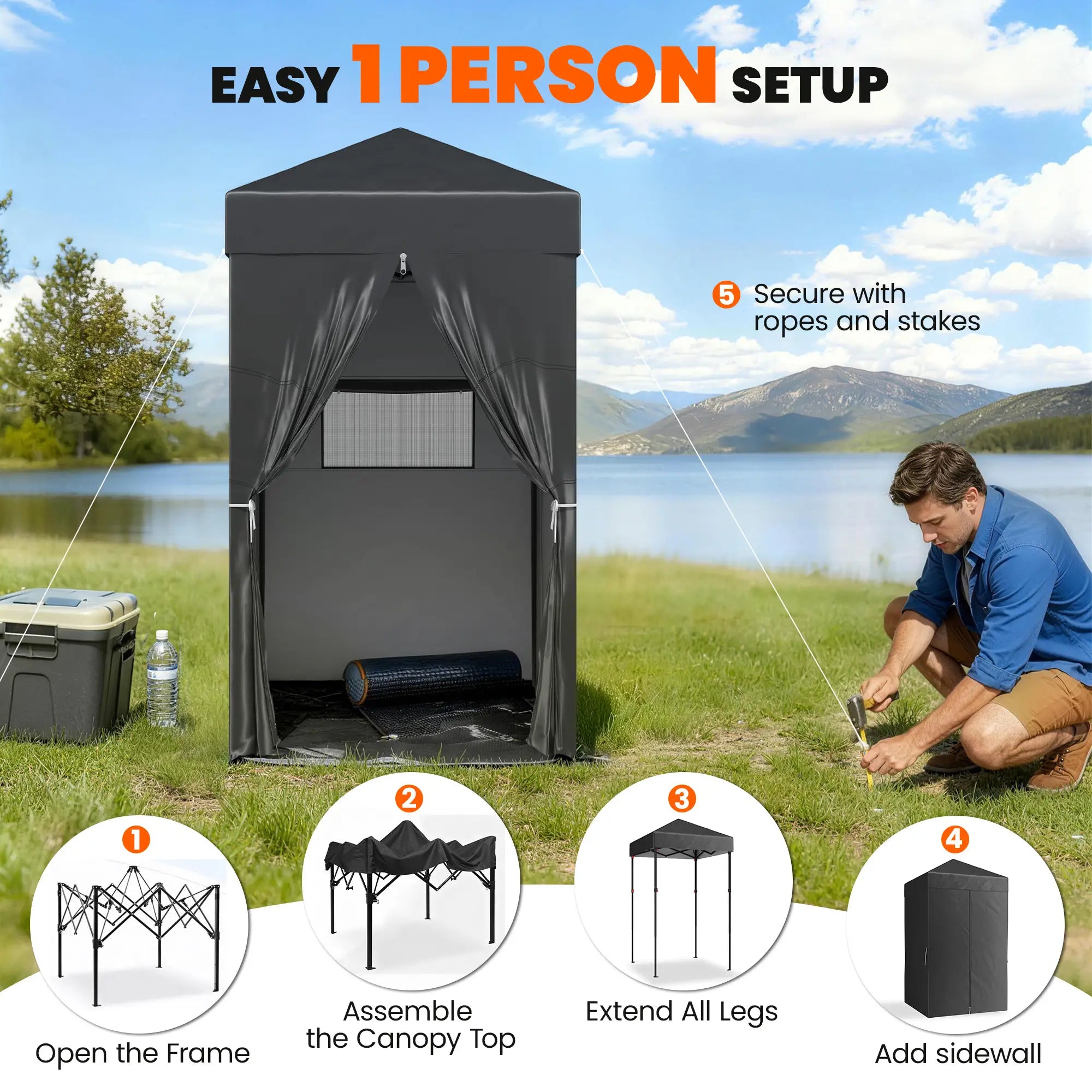 4 x 4 ft Compact Pop Up Canopy Tent, Portable Instant Privacy, Black Pop Up Canopies at Gallery Canada