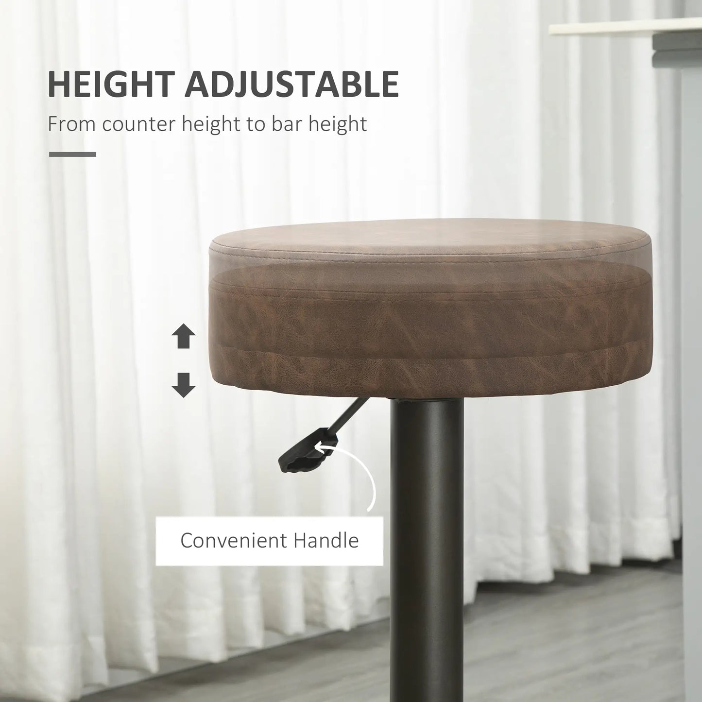 Adjustable Bar Stools Set of 2, Swivel with Footrest, PU Leather, Brown Bar Stools at Gallery Canada