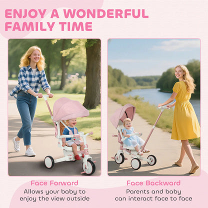 7 in 1 Toddler Tricycle, Safety Harness, Adjustable Parent Handle, Pink Tricycles for Kids at Gallery Canada