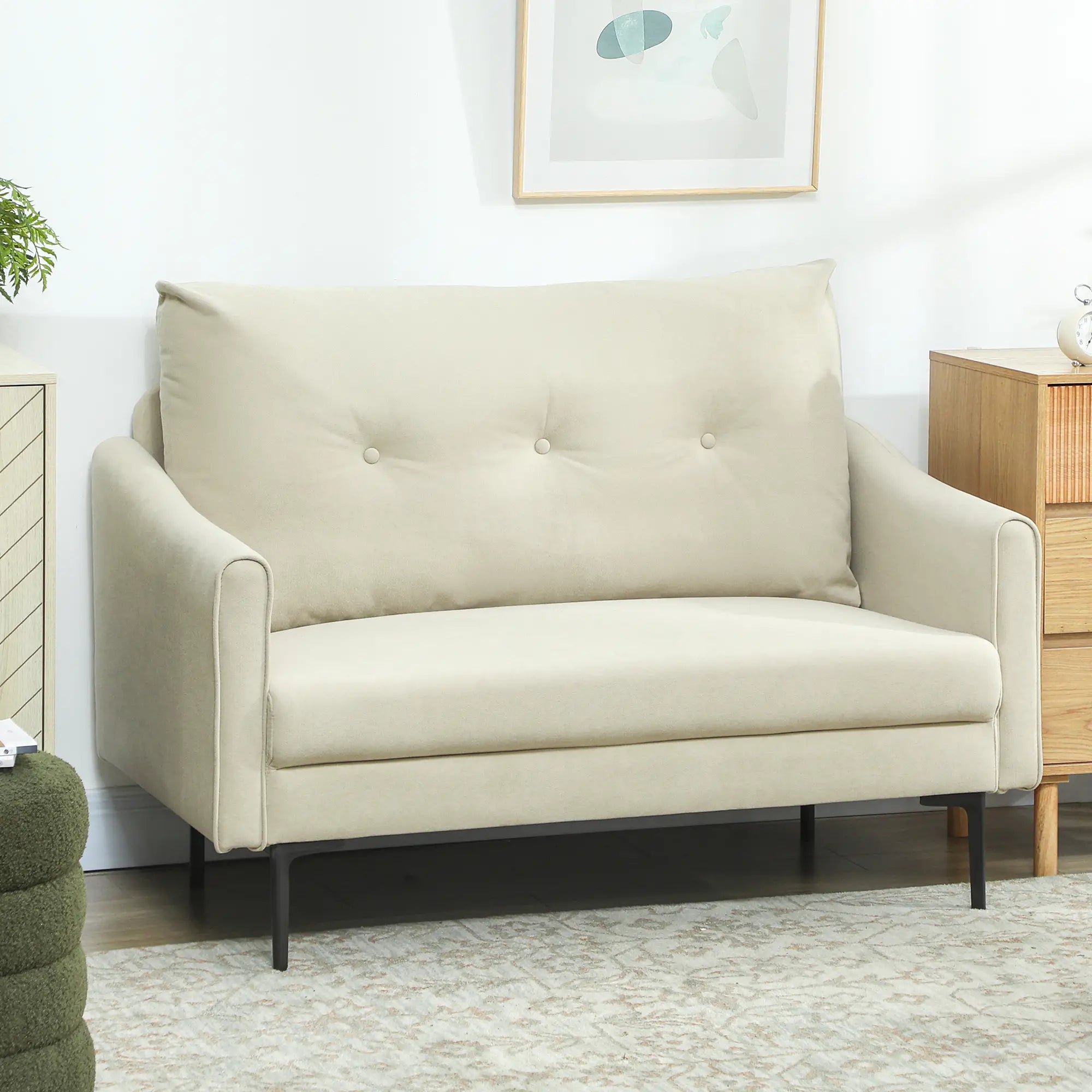 Small 2 Seater Sofa, High-Resilience Foam, Button Tufted, Cream White 2-Seater Sofas at Gallery Canada