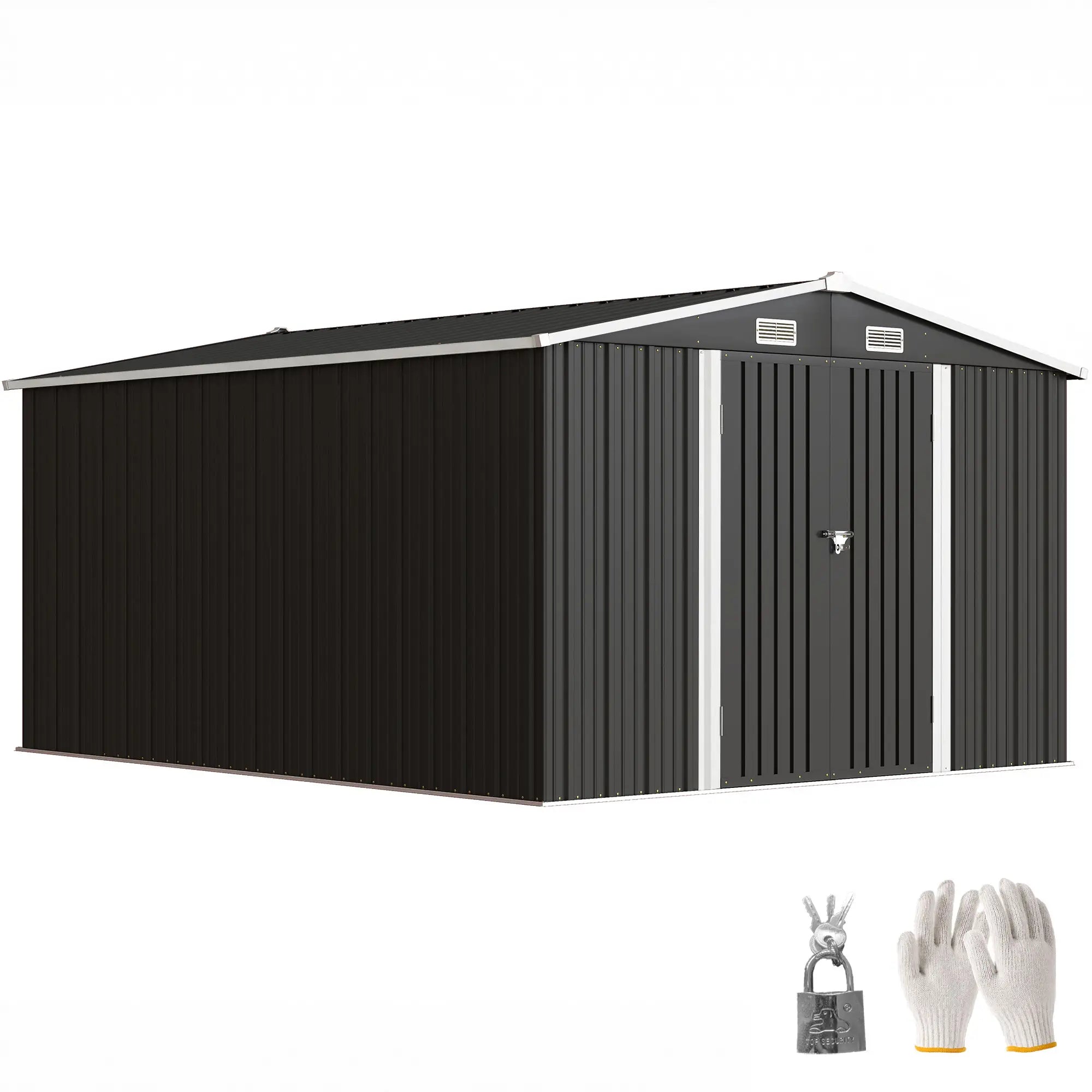 12' x 10' Metal Shed, Heavy Duty Outdoor Storage, Dark Grey Sheds at Gallery Canada