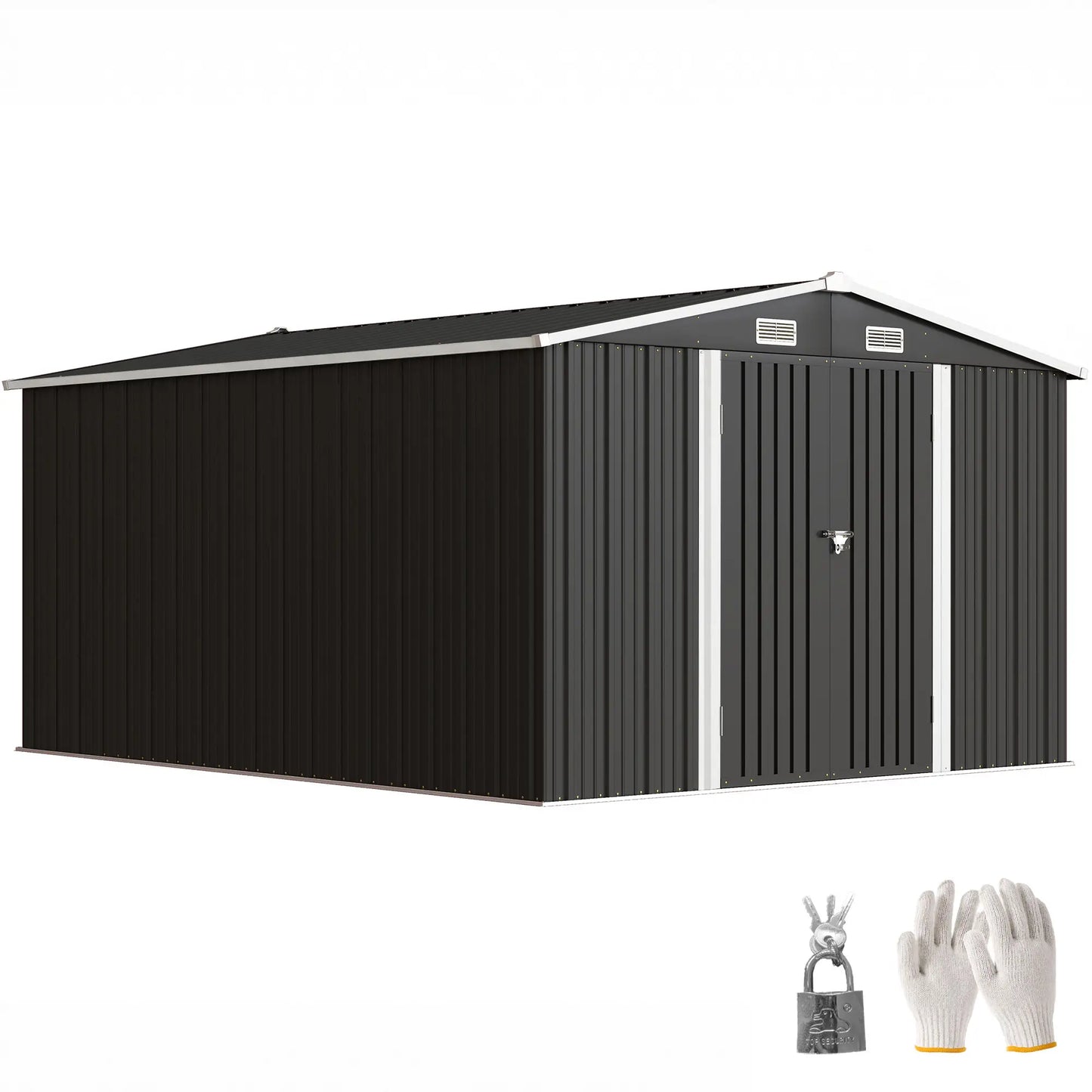 12' x 10' Metal Shed, Heavy Duty Outdoor Storage, Dark Grey Sheds at Gallery Canada