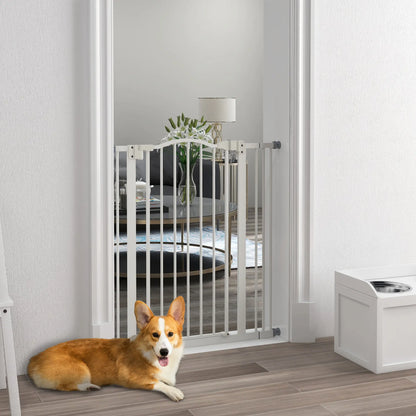 Extra Tall Dog Gate with Door, Pressure Fit, Auto Close, 29"-34", White Houses, Kennels & Pens at Gallery Canada