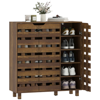 Armoire à chaussures, rangement 21 paires, portes évidées, marron vieilli