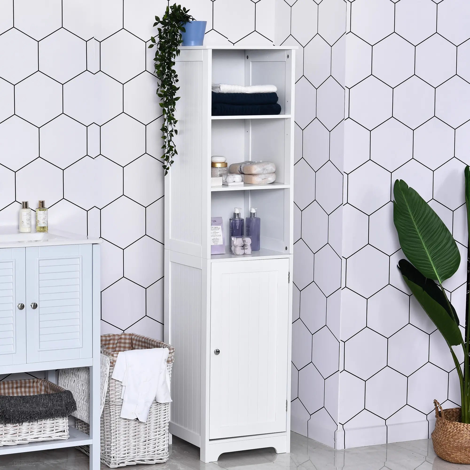 Tall Bathroom Storage Cabinet, Adjustable Shelf, 3 Open Shelves, White Bathroom Cabinets at Gallery Canada