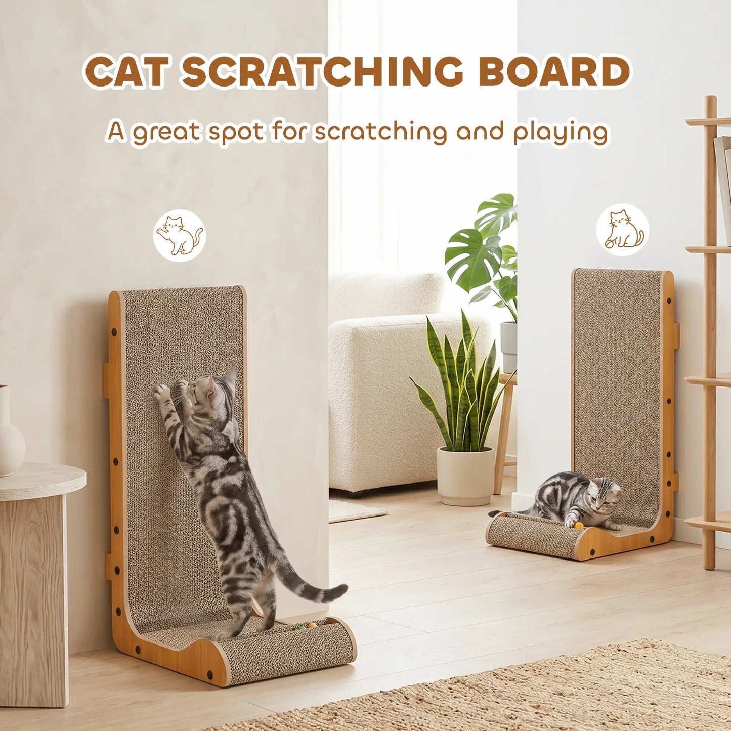 2PCS Planche à gratter pour chat en forme de L avec 3 balles jouets, herbe à chat, noir