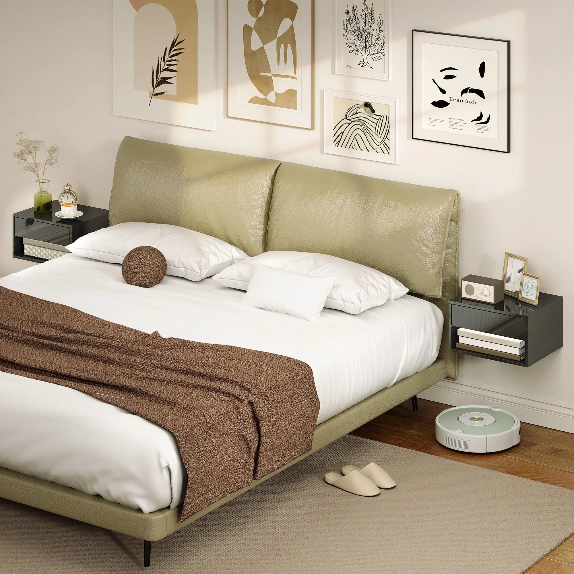 Floating Bedside Tables, Wall-Mounted Nightstand, High Gloss Black Bedside Tables at Gallery Canada