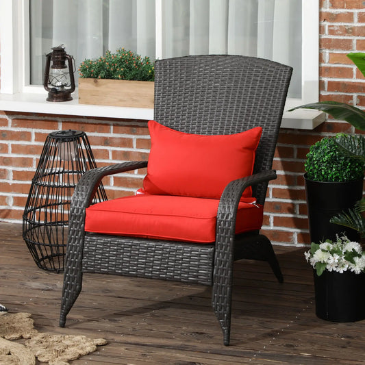 Wicker Adirondack Chair, Outdoor Rattan with Cushions, Red Patio Chairs Deep Brown Rattan, Red Fabric at Gallery Canada