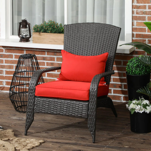 Wicker Adirondack Chair, Outdoor Rattan with Cushions, Red
