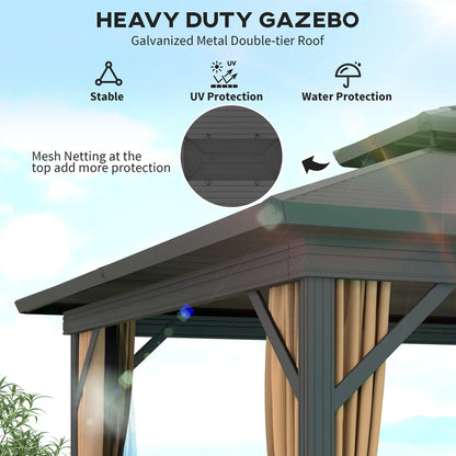 10' x 12' Hardtop Gazebo, Double Tier Roof, Mosquito Net, Dark Brown Gazebos at Gallery Canada