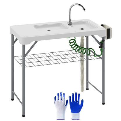 Folding Fish Cleaning Table with Sinks, Outdoor Sink Station, White Picnic Tables & Camping Chairs White at Gallery Canada