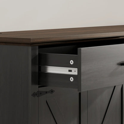 55" Black Buffet Cabinet, Farmhouse Sideboard, 4 Barn Doors, 2 Drawers, Black Storage Cabinets at Gallery Canada