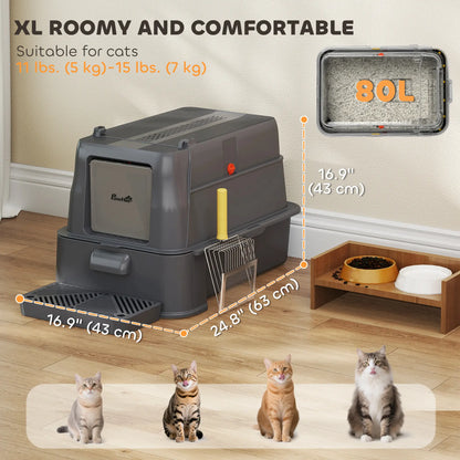 80L XL Stainless Steel Cat Litter Box, Flip Cover, Pull-Out Drawer, Dark Grey Cat Litter Box Enclosures at Gallery Canada