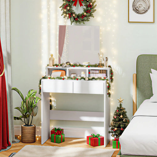 Modern Makeup Vanity Desk with Mirror, Drawers, White