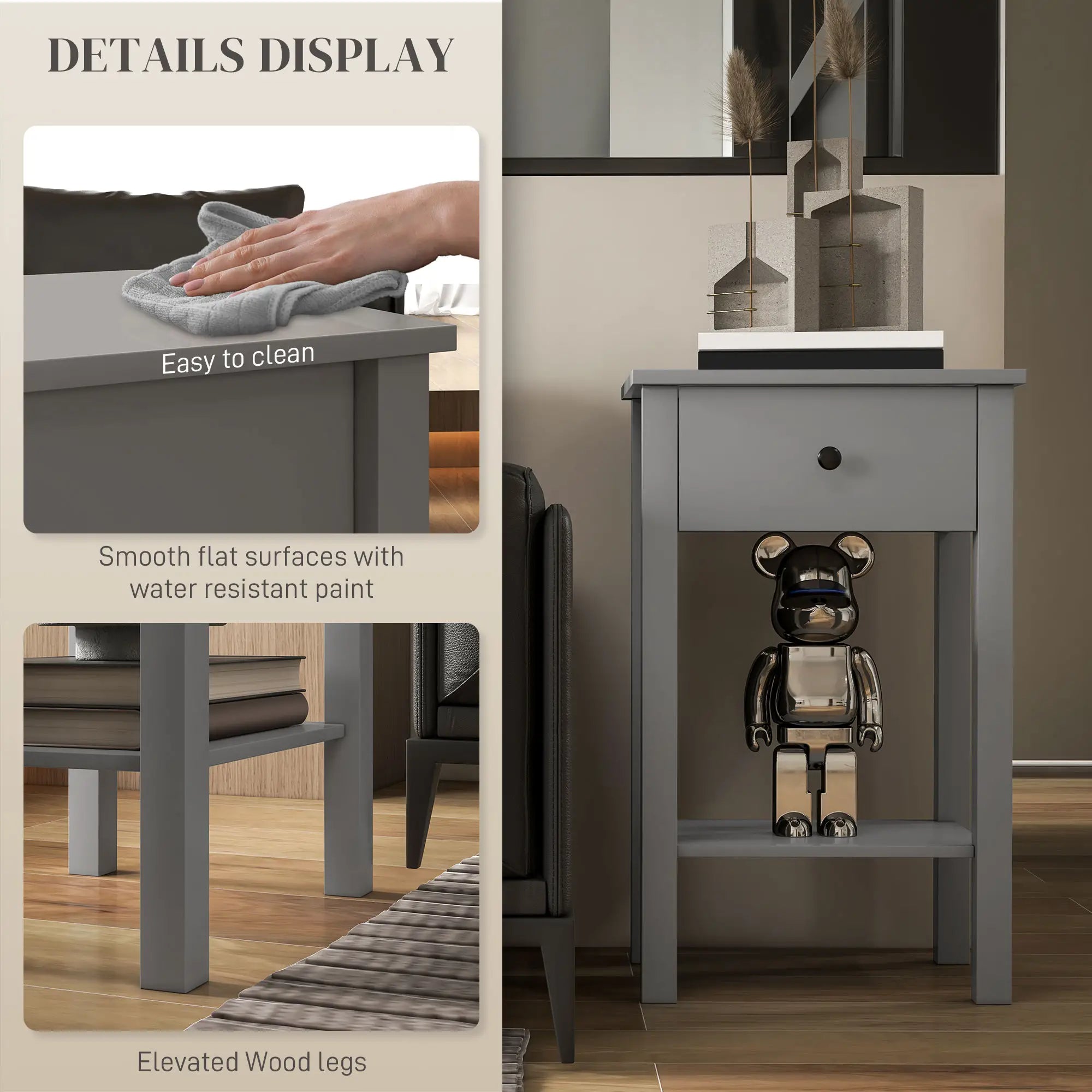 2-Tier End Tables Set of 2, with Drawer, Bottom Shelf, Grey Side Tables at Gallery Canada