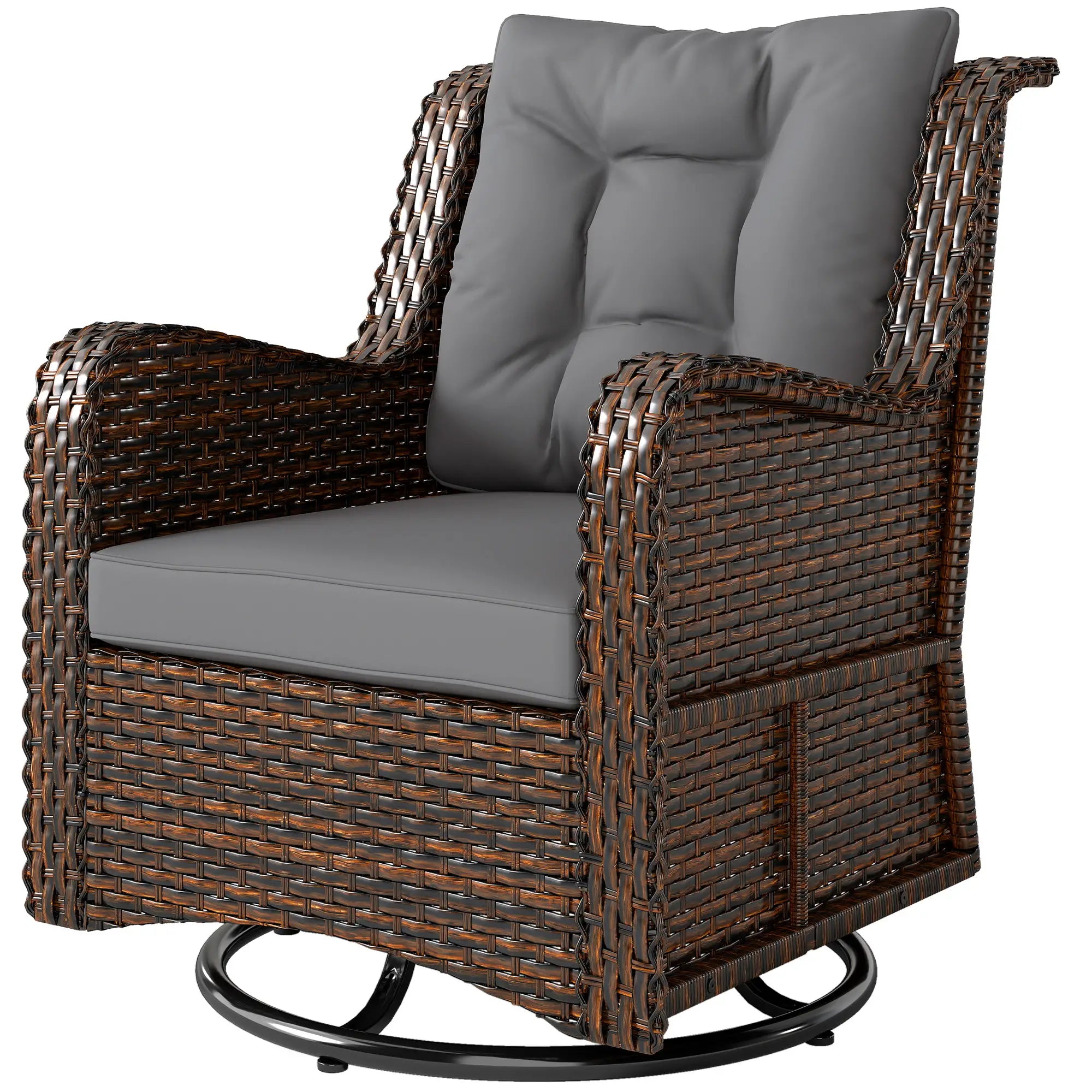 PE Rattan Swivel Patio Chair with Cushion, Dark Grey Patio Chairs Dark Grey at Gallery Canada