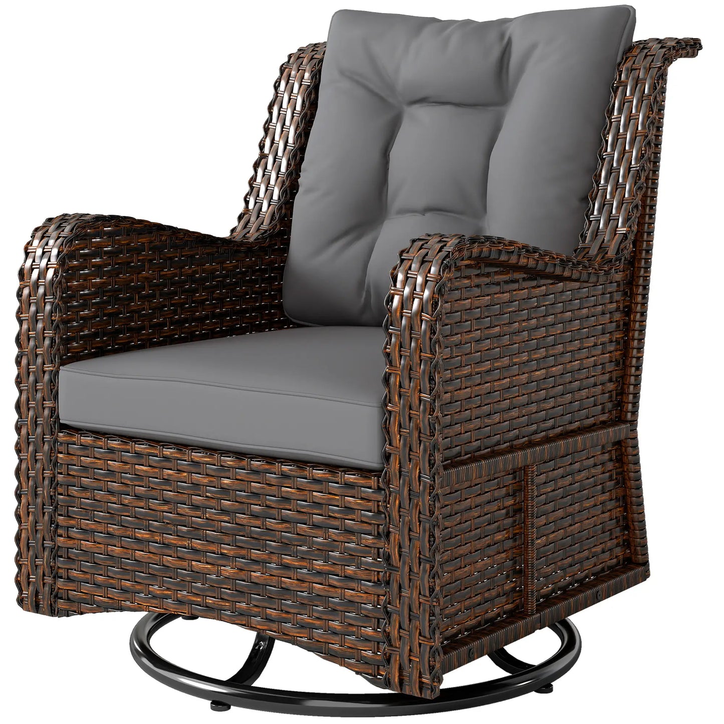 PE Rattan Swivel Patio Chair with Cushion, Dark Grey Patio Chairs Dark Grey at Gallery Canada