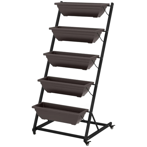 5-Tier Vertical Garden Planter, 5 Boxes, Wheels, Outdoor, Brown