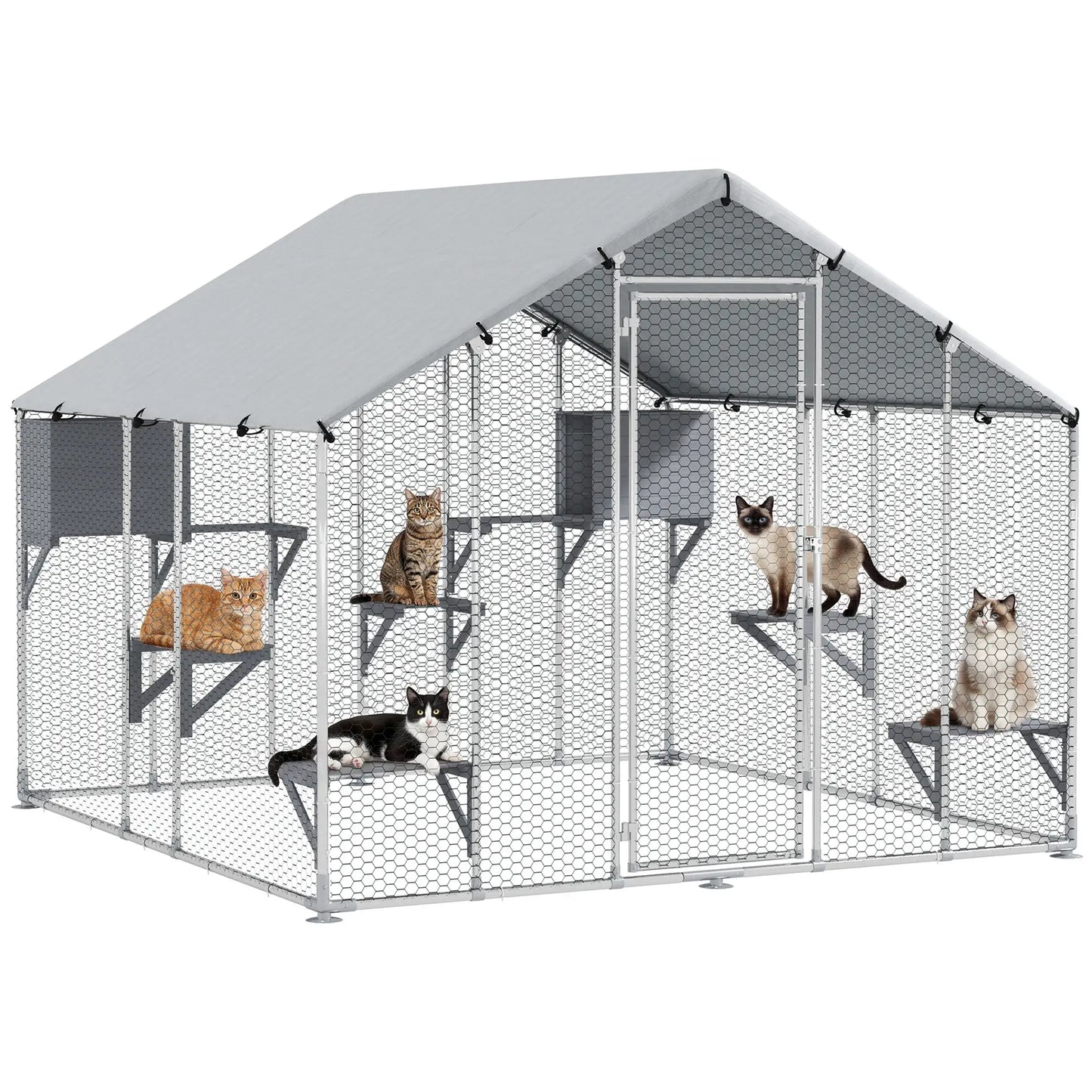 94.5" Large Metal Outdoor Catio, Waterproof Cover, 2 Resting Boxes, 7 Platforms Outdoor Cat Enclosures at Gallery Canada