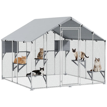94.5" Large Metal Outdoor Catio, Waterproof Cover, 2 Resting Boxes, 7 Platforms Outdoor Cat Enclosures at Gallery Canada