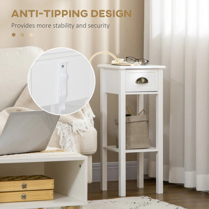 2 Tier Side Table, Set of 2, Narrow Tall End Table with Drawer, White Side Tables at Gallery Canada