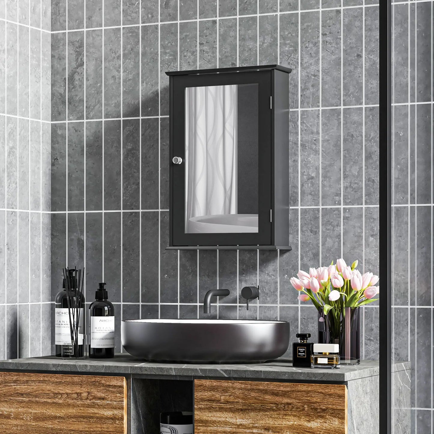 Wall Mounted Bathroom Mirror Cabinet with Shelves, Black Mirror Medicine Cabinets at Gallery Canada
