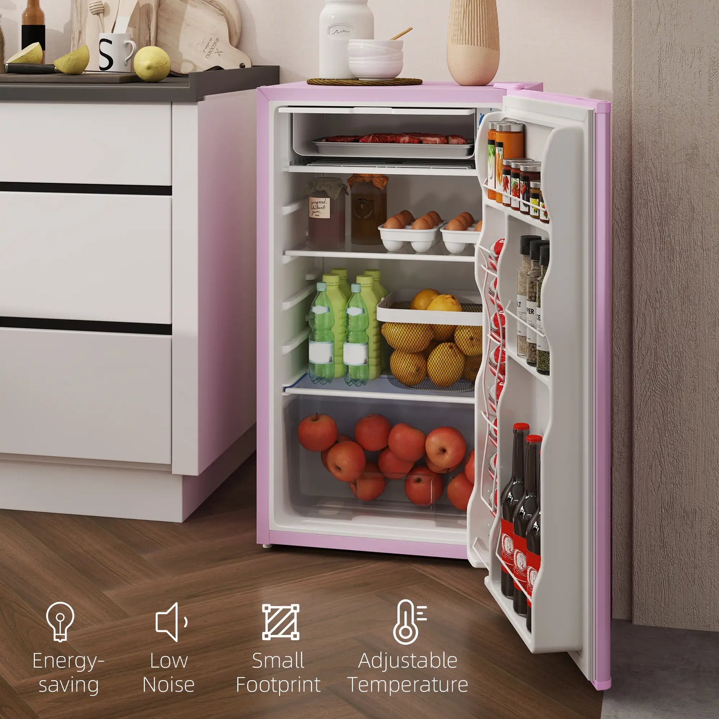 Compact Refrigerator, Mini Fridge with Freezer, Adjustable Shelf, Pink Small Kitchen Appliances at Gallery Canada