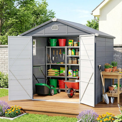 8' x 6' Plastic Garden Storage Shed, Latch Door, Vents, Dark Grey Sheds at Gallery Canada