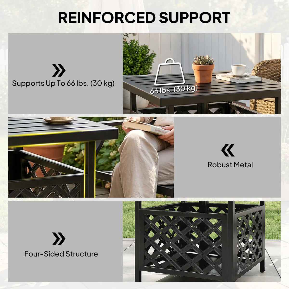 22" Outdoor Coffee Table, Metal Top, Slatted, Black Patio Side Tables at Gallery Canada