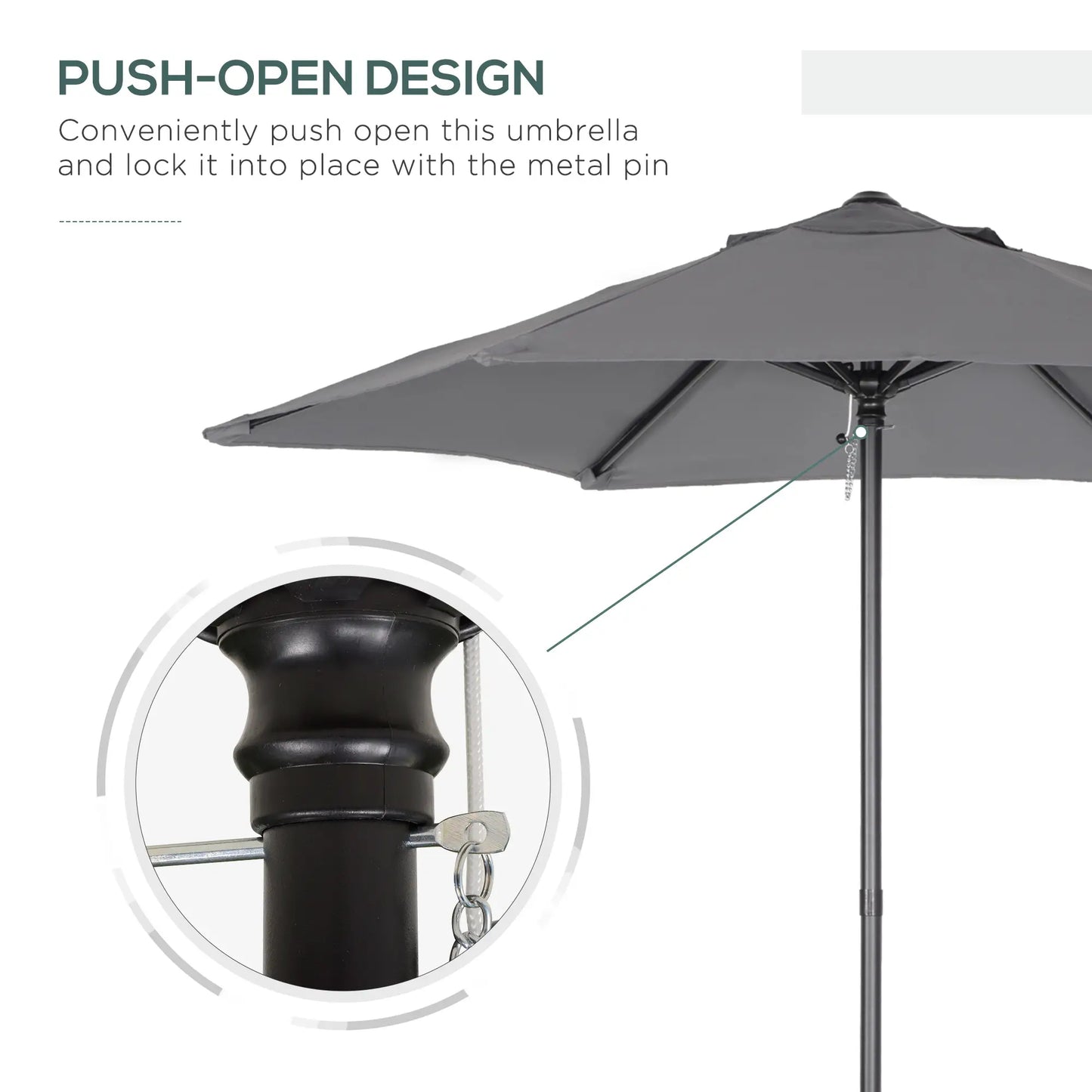 6.6FT Outdoor Patio Umbrella, 6 Solid Ribs, Dark Grey Patio Umbrellas at Gallery Canada
