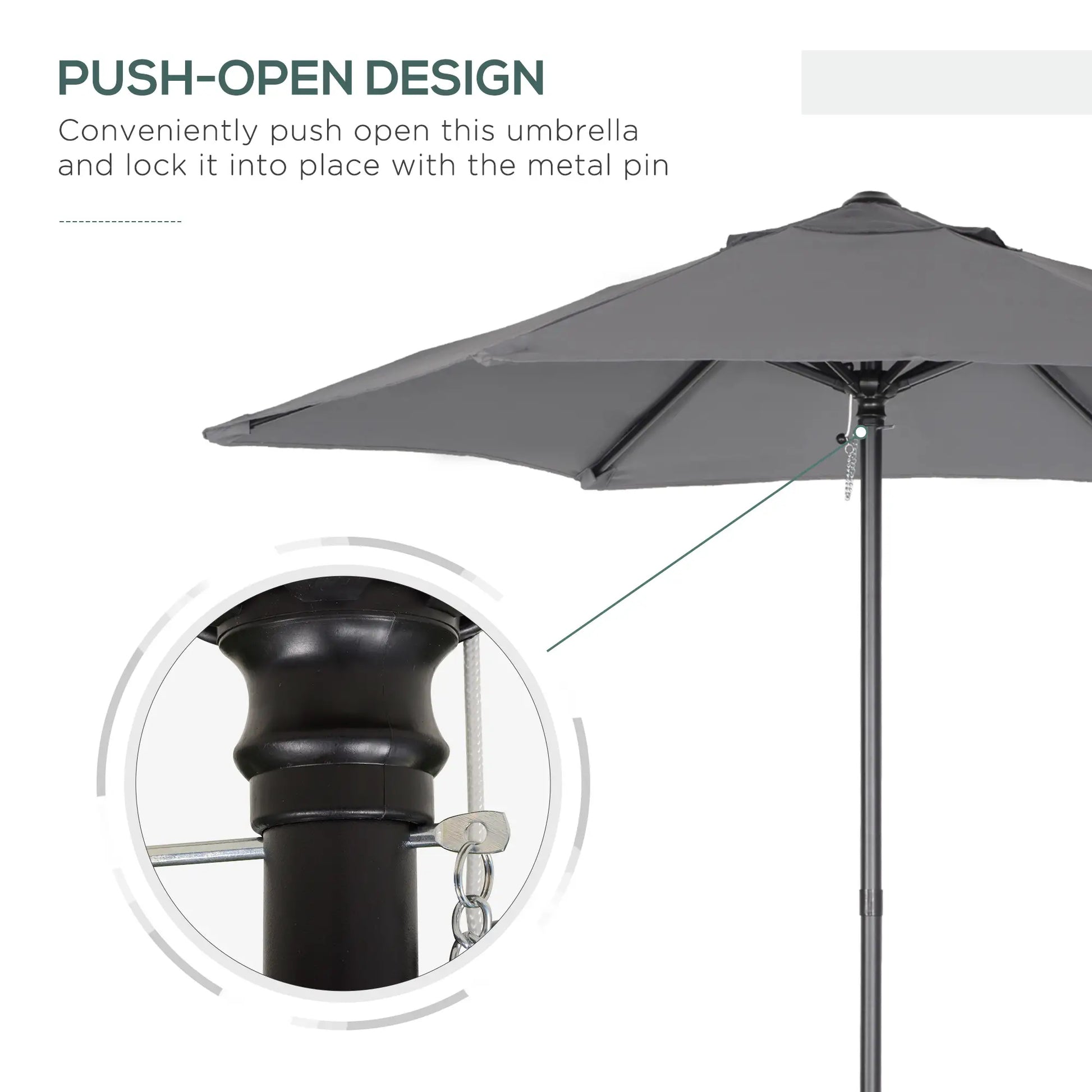 6.6FT Outdoor Patio Umbrella, 6 Solid Ribs, Dark Grey Patio Umbrellas at Gallery Canada