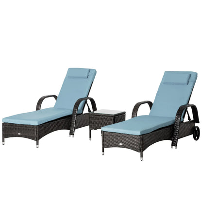 3-Piece Wicker Patio Lounger Set, PE Rattan, Brown/Grey Chaise Loungers at Gallery Canada