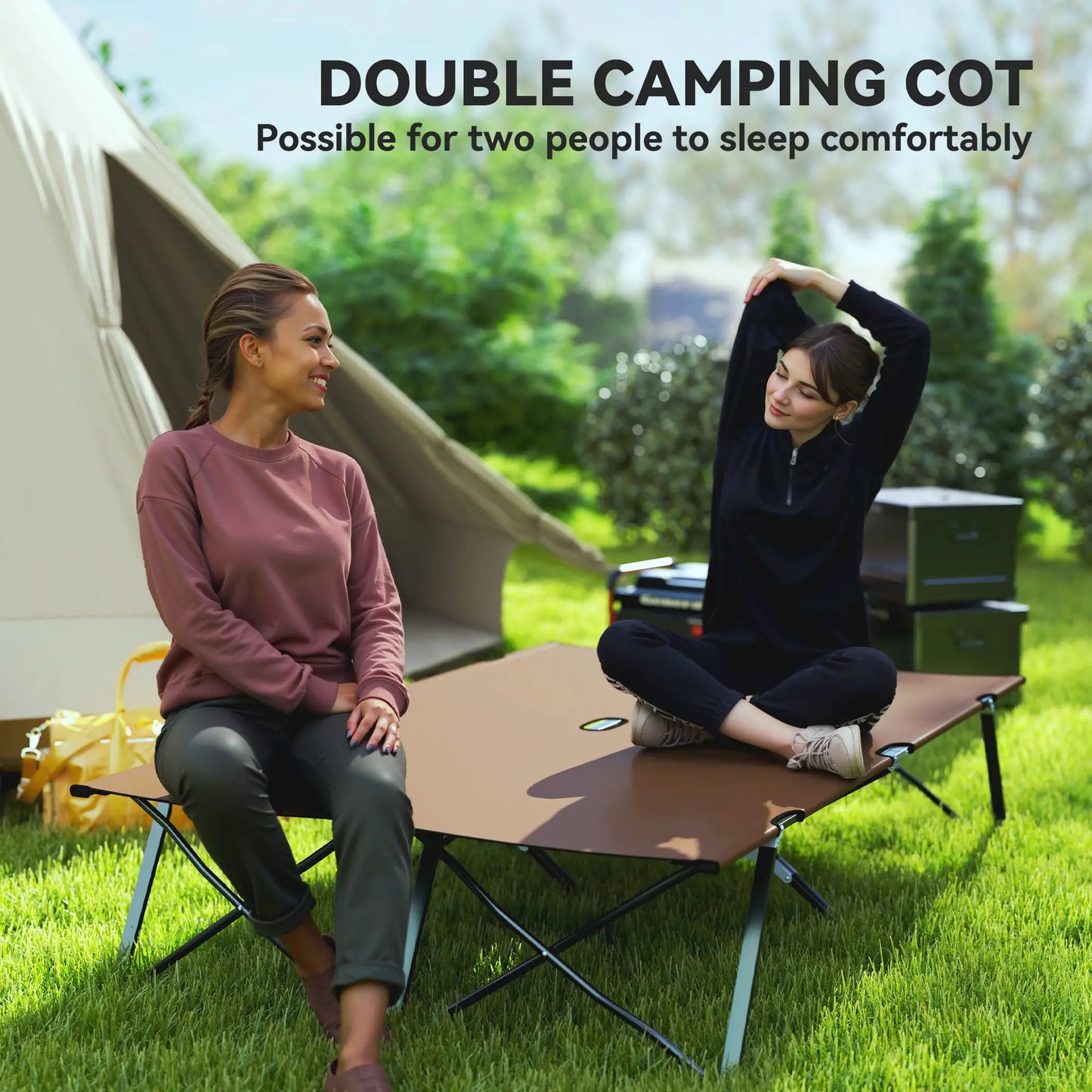 76" Two Person Folding Camping Cot, Portable Military Bed, Khaki Camping Cots at Gallery Canada