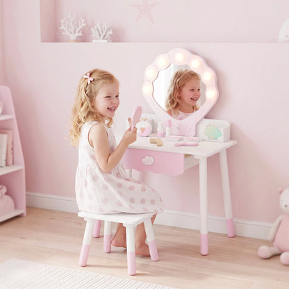 Kids Vanity Set with Lights, Mirror, Stool, Accessories for 3-8 Years, Pink Toy Vanity at Gallery Canada