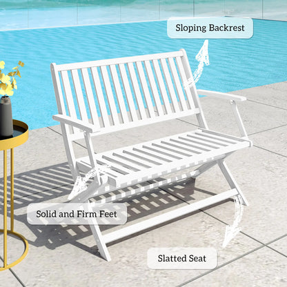 46.5" Foldable Wood Outdoor Bench, Backrest and Armrests, White Patio Chairs at Gallery Canada