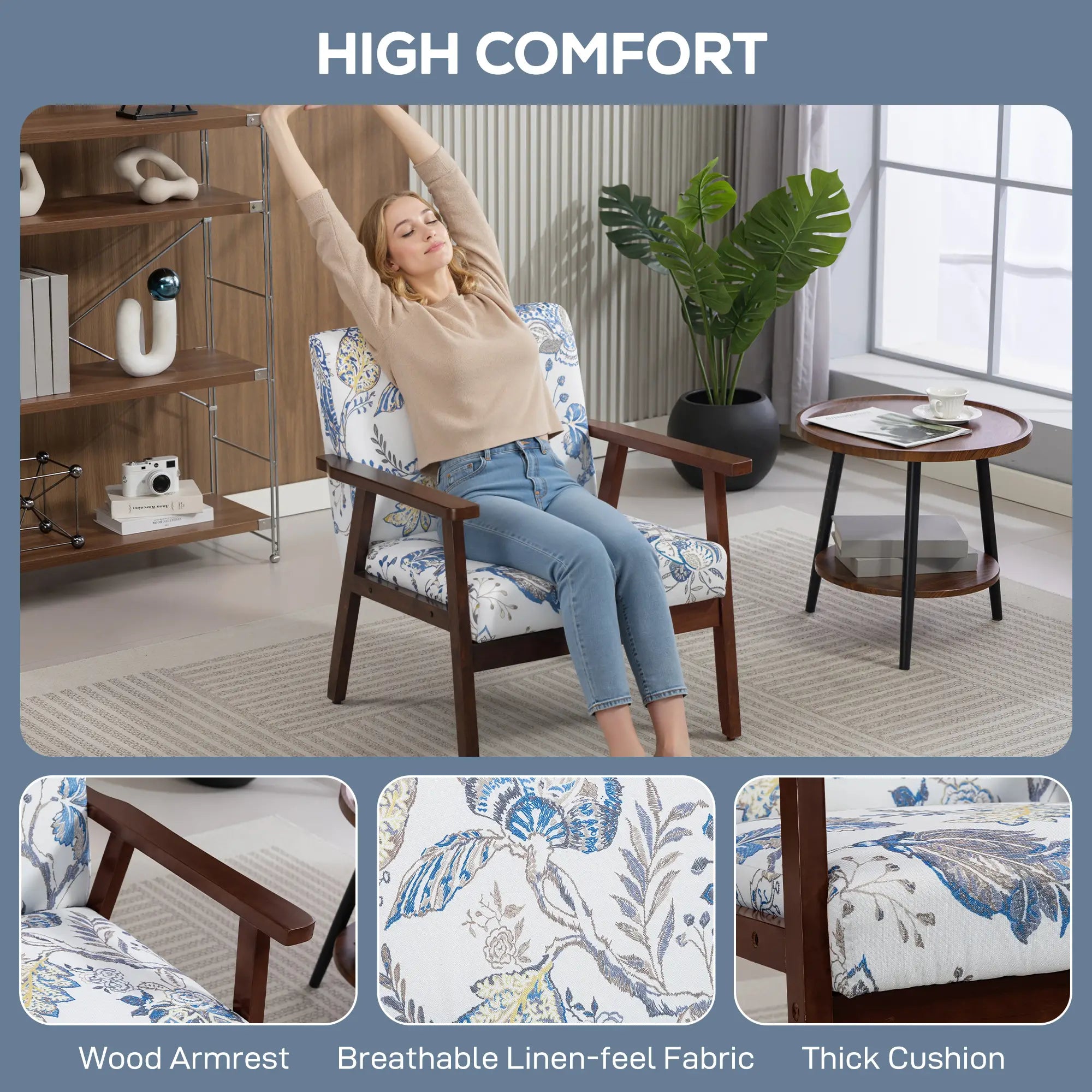 Modern Accent Chair, Upholstered Linen-Feel Armchair, Multicolored Accent Chairs at Gallery Canada