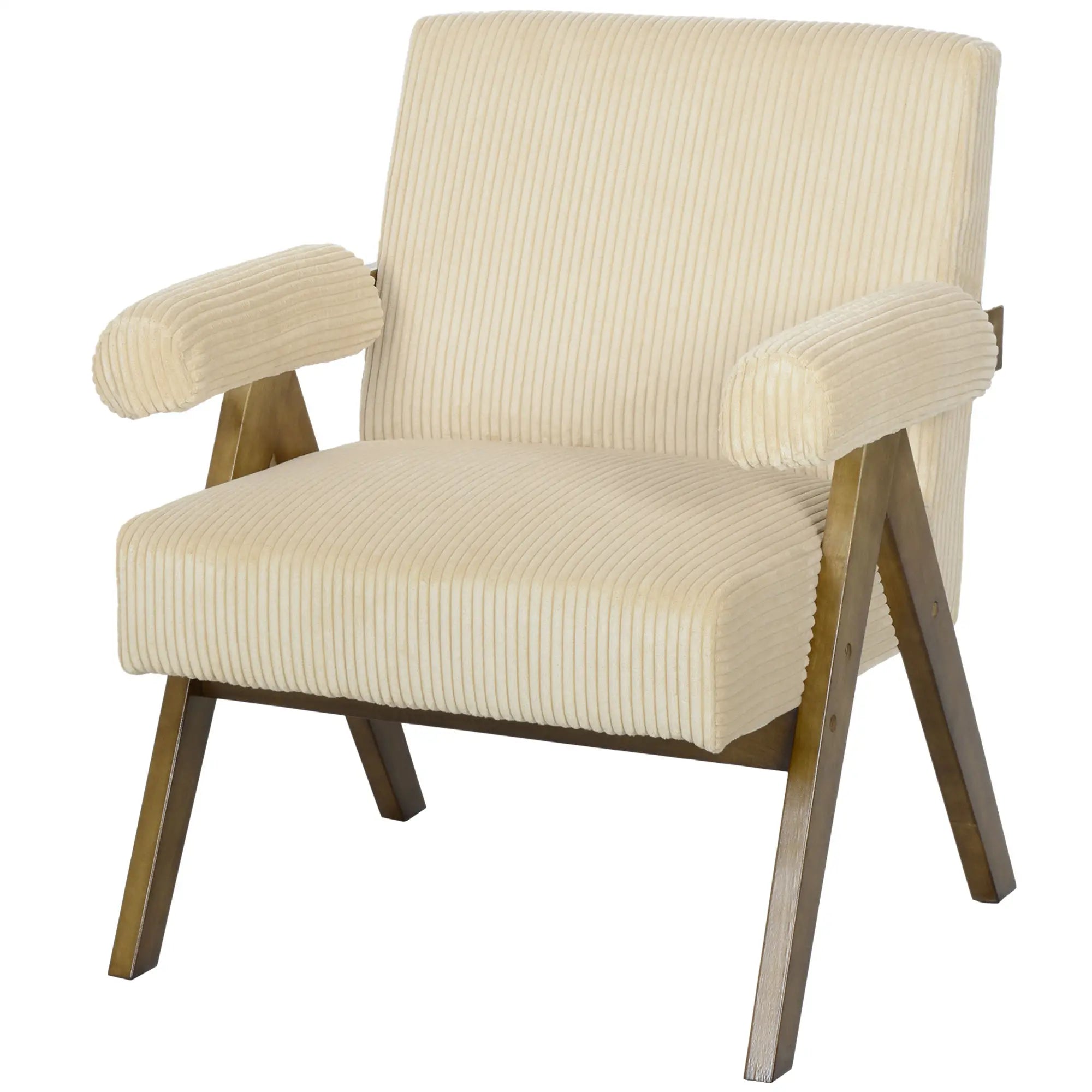 Corduroy Accent Chair, Wide Seat, Soft Padded Armrests, Beige Accent Chairs Beige at Gallery Canada