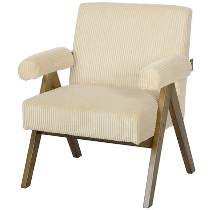 Corduroy Accent Chair, Wide Seat, Soft Padded Armrests, Beige Accent Chairs Beige at Gallery Canada
