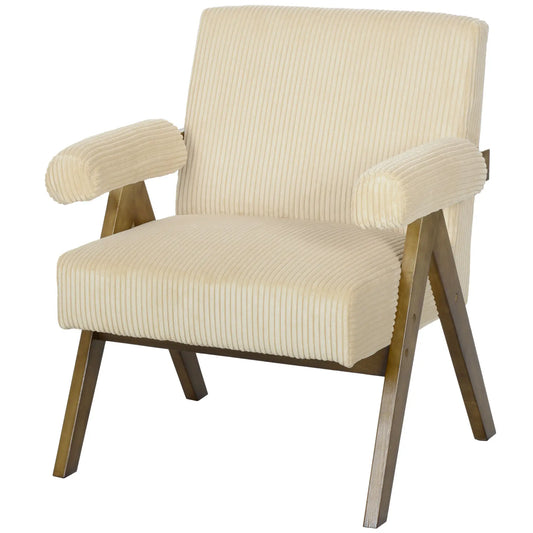 Corduroy Accent Chair, Wide Seat, Soft Padded Armrests, Beige Accent Chairs Beige at Gallery Canada