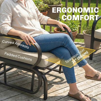 Patio Glider Chair With Cushions, Steel Frame, Curved Armrests, Beige Outdoor Gliders at Gallery Canada