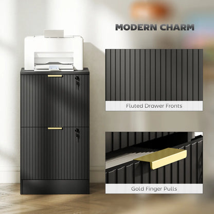 Lockable Filing Cabinet, 2 Fluted Drawers, Adjustable Hanging Rails, Black Office Cabinets & Cupboards at Gallery Canada