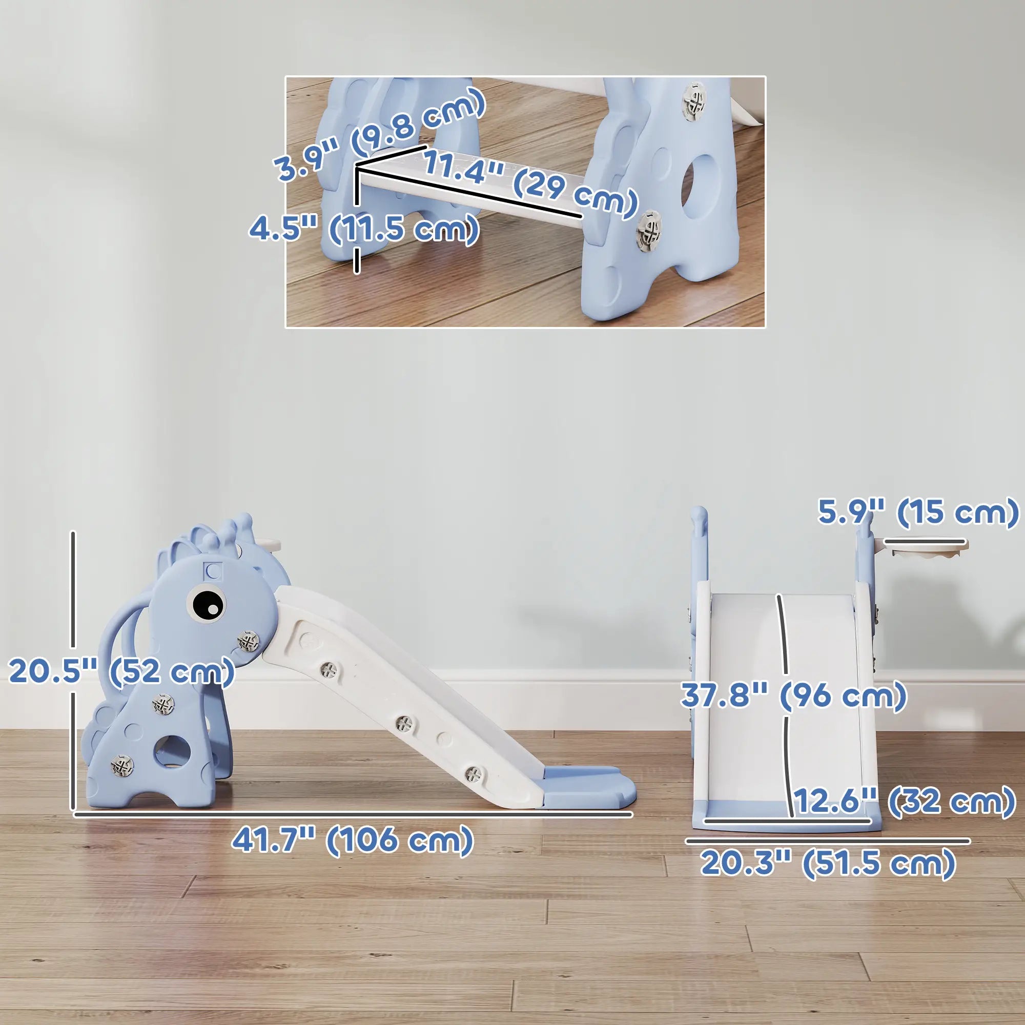 3 In 1 Toddler Slide, Climber, Basketball Hoop, Giraffe Design, Blue Gym Sets & Swings at Gallery Canada