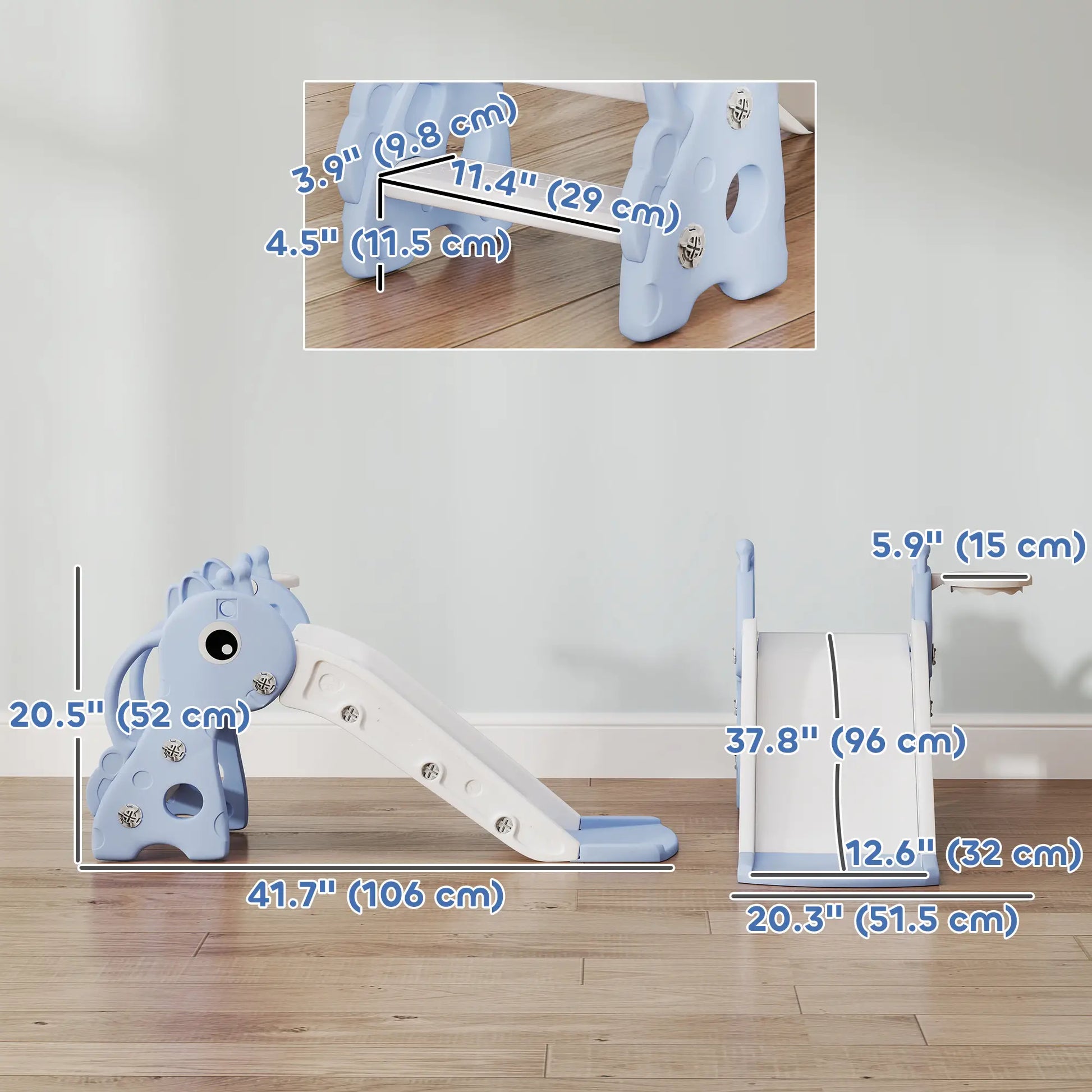 3 In 1 Toddler Slide, Climber, Basketball Hoop, Giraffe Design, Blue Gym Sets & Swings at Gallery Canada