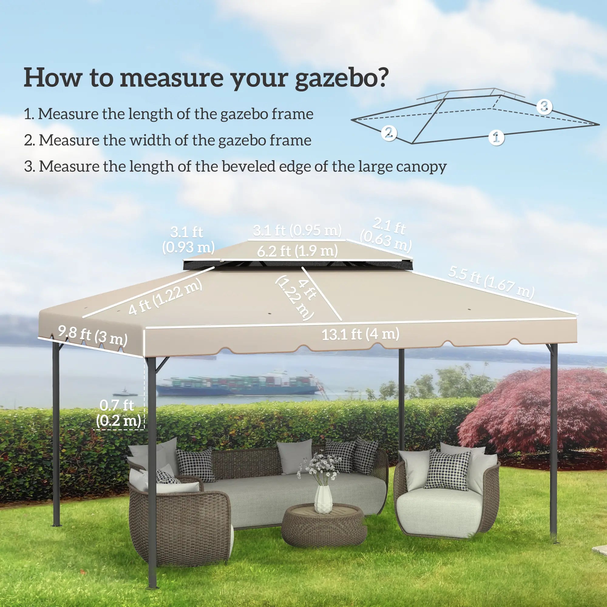 13' x 10' Gazebo Replacement Canopy, Double Vented Roof, Beige Gazebo Canopy Replacement at Gallery Canada