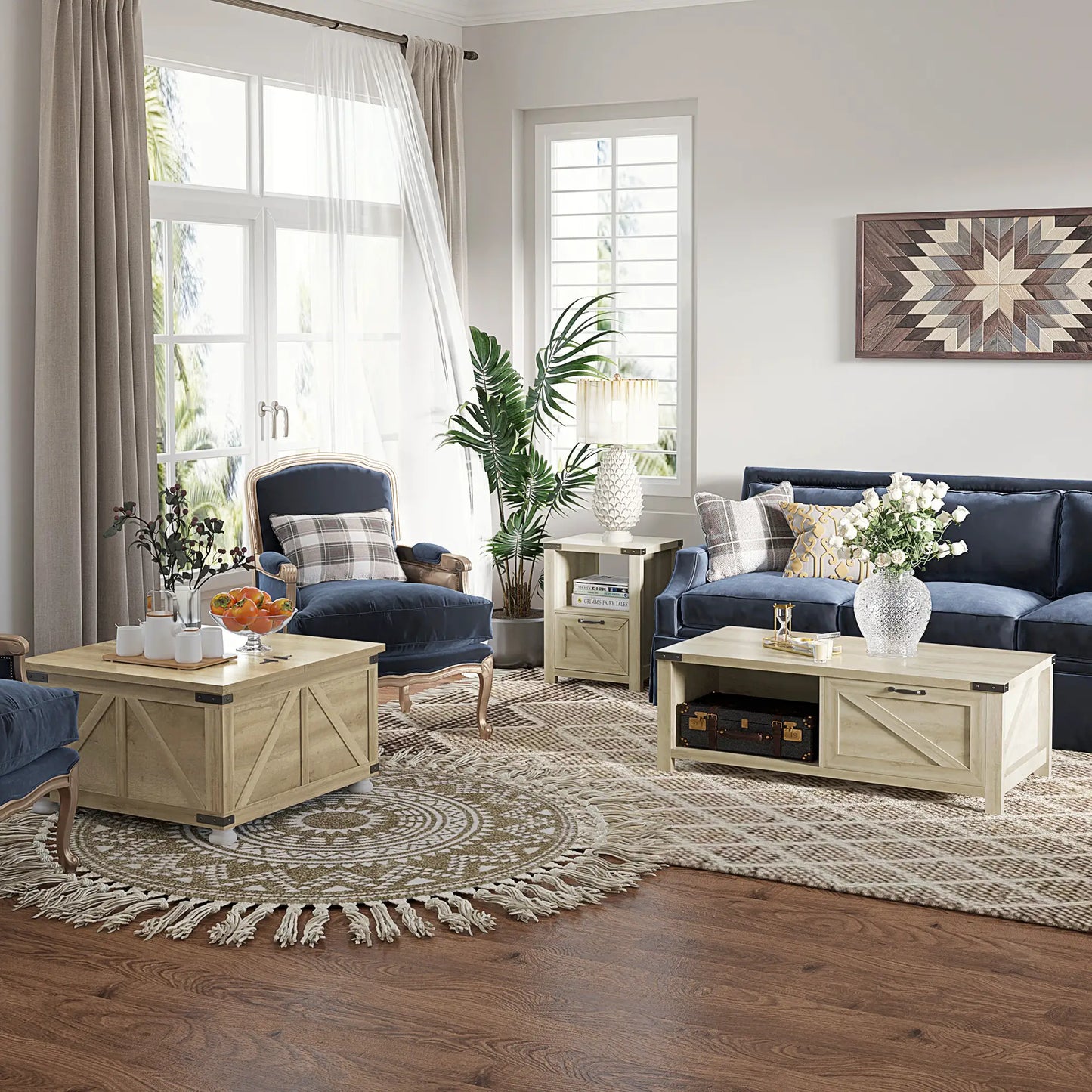 Farmhouse Coffee Table, Square Flip-Top Lid, Hidden Storage, Oak Coffee Tables at Gallery Canada